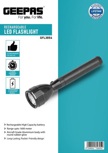 display image 9 for product Geepas Rechargeable Led Flashlight - High Power Flashlight Super Bright Micro Led Torch Light