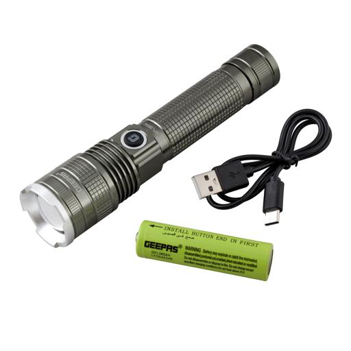 display image 7 for product Geepas GFL3854 - Rechargeable LED Flashlight | High Power Flashlight Super Bright Micro LED Torch Light | 4.5 Hours Working | Powerful Torch for Camping, Hiking, Trekking, Outdoor Activities | 6 Months Warranty