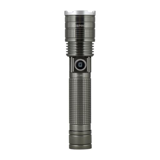 Geepas GFL3854 - Rechargeable LED Flashlight | High Power Flashlight Super Bright Micro LED Torch Light | 4.5 Hours Working | Powerful Torch for Camping, Hiking, Trekking, Outdoor Activities | 6 Months Warranty hero image