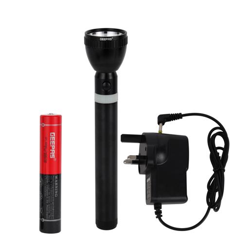 Geepas Rechargeable LED Flashlight, 357MM, GFL3858 | Portable Torch | Charge 1500 Times, 6 Hours Continuous Working with 3000mAh Rechargeable Battery hero image