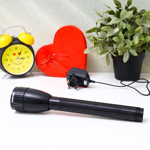 display image 1 for product Geepas Rechargeable LED Flashlight - Portable Torch with 4 Hours Contiuous Working | 1450 mAh Battery with Waterproof Body | Ideal for Camping, Trekking & More