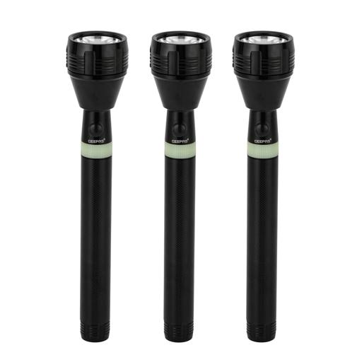 3-in-1 Rechargeable LED Flashlight, CREE LED, GFL4622 | Aluminium Body with Rubber Glow | Ni-Cd Battery | Ideal for Campaigning, Trekking, Outdoor, Etc hero image