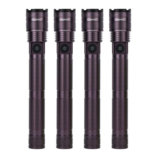 Rechargeable LED Flashlight, Set of 4 Flashlights, GFL4639 | 4 Hours Working | 2000-meters Distance | Ideal for Campaign, Trekking, Outdoors, Etc hero image