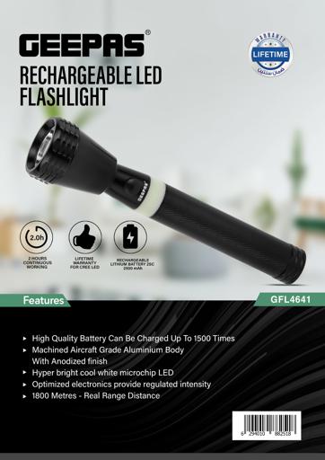 display image 14 for product Geepas GFL4641 Rechargeable LED Flashlight - Portable Design with 3 Hours Working | Tactical Pocket Flashlight for Camping Bicycle Hiking and Emergency Use