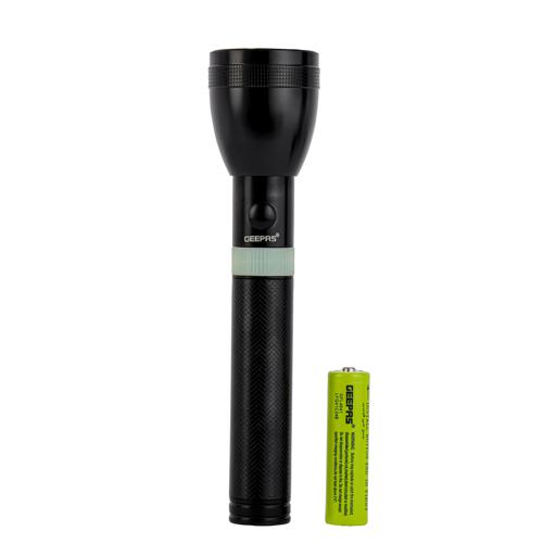 display image 6 for product Geepas Rechargeable LED Flashlight- GFL4641| Perfect for Indoor and Outdoor Use, 2 Hours Continuous Working| With Aircraft Aluminum Housing, Hyper Bright Cool White Microchip LED, Li Battery| Black