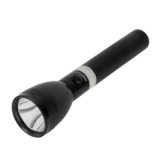 Geepas Rechargeable LED Flashlight- GFL4641| Perfect for Indoor and Outdoor Use, 2 Hours Continuous Working| With Aircraft Aluminum Housing, Hyper Bright Cool White Microchip LED, Li Battery| Black hero image