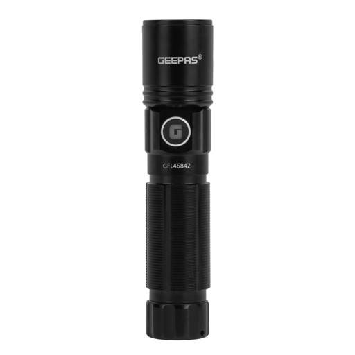 Geepas GFL4684 Rechargeable LED Flashlight - High Power Flashlight| Built-in 900mAh Battery ,1 Hour Working | Powerful Torch for Camping, Trekking, Outdoor Activities hero image