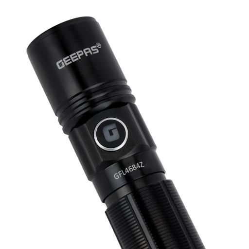 display image 8 for product Geepas GFL4684 Rechargeable LED Flashlight - High Power Flashlight| Built-in 900mAh Battery ,1 Hour Working | Powerful Torch for Camping, Trekking, Outdoor Activities