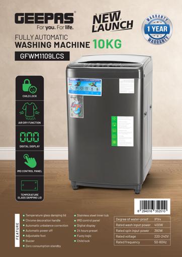 display image 16 for product Geepas Fully Automatic Top Loader Washing Machine | 10 kg | Auto-Imbalance, Gentle Fabric Care, Fuzzy Logic, Child Lock, Stainless Steel Drum | 1 Year Warranty