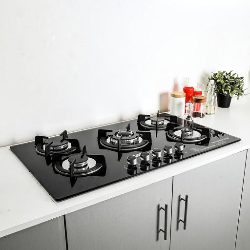 display image 2 for product Geepas GGC31011 5-Burner Gas Hob - Attractive Design, 8mm Tempered Glass Worktop - Automatic Ignition, 5 Heating Zones |Ergonomic Design, Stainless Steel Body