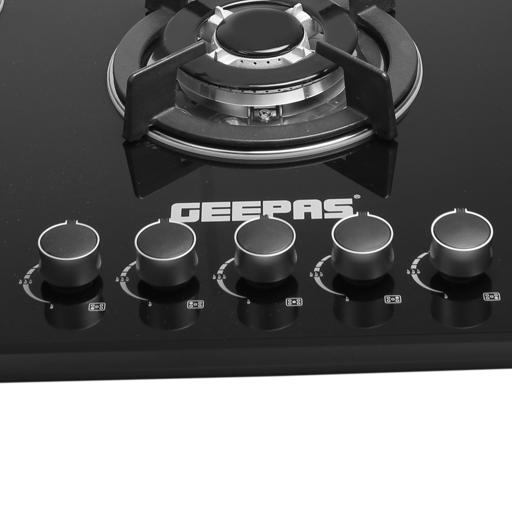 display image 7 for product Geepas GGC31011 5-Burner Gas Hob - Attractive Design, 8mm Tempered Glass Worktop - Automatic Ignition, 5 Heating Zones |Ergonomic Design, Stainless Steel Body