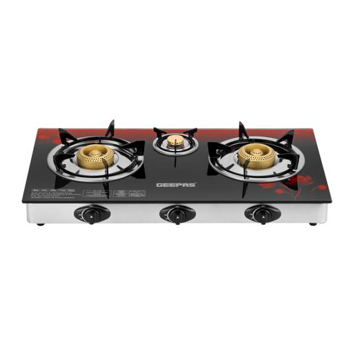 display image 27 for product Geepas GGC31012 3-Burner Gas Cooker Size 70mm, 40mm & 90mm Respectively - Ergonomic Design, Automatic Ignition, 3 Heating Zones |Stainless Steel Frame & Tray