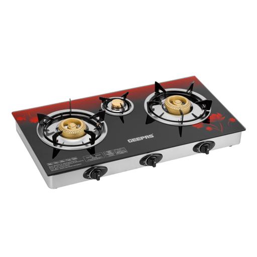 display image 29 for product Geepas GGC31012 3-Burner Gas Cooker Size 70mm, 40mm & 90mm Respectively - Ergonomic Design, Automatic Ignition, 3 Heating Zones |Stainless Steel Frame & Tray