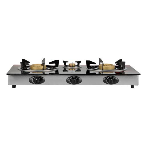 display image 25 for product Geepas GGC31012 3-Burner Gas Cooker Size 70mm, 40mm & 90mm Respectively - Ergonomic Design, Automatic Ignition, 3 Heating Zones |Stainless Steel Frame & Tray