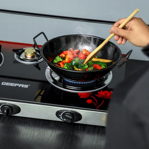 display image 6 for product Geepas GGC31012 3-Burner Gas Cooker Size 70mm, 40mm & 90mm Respectively - Ergonomic Design, Automatic Ignition, 3 Heating Zones |Stainless Steel Frame & Tray