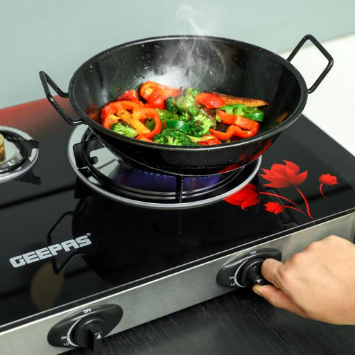 display image 5 for product Geepas GGC31012 3-Burner Gas Cooker Size 70mm, 40mm & 90mm Respectively - Ergonomic Design, Automatic Ignition, 3 Heating Zones |Stainless Steel Frame & Tray