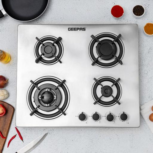 display image 1 for product 2-in-1 Built-in Gas Hob, Stainless Steel, GGC31026 | Sabaf Burners | Cast Iron Pan Support | Auto-Ignition | Low Gas Consumption | 4 Control Knobs