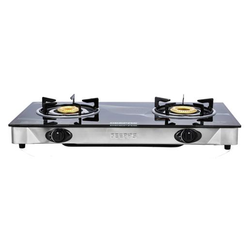 display image 1 for product Gas Cooker, Stainless Steel Front Panel, GGC31027 - Indian Burner Saves Gas 60%, Enamelled Pan Support,2 Years Warranty, Cast Iron Burner Head, Tempered Glass with Printing Design