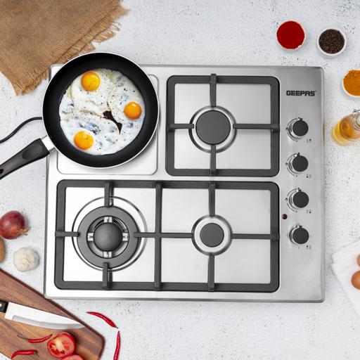 display image 10 for product 2-in-1 Built-in Gas Hob, Stainless Steel, GGC31026 | Sabaf Burners | Cast Iron Pan Support | Auto-Ignition | Low Gas Consumption | 4 Control Knobs