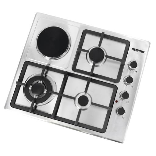 display image 10 for product Stainless Steel Built-in Gas & Electric Hot Plate Hob, GGC31034 | 3 Burners & 1 Hot Plate | Automatic Ignition | LPG Gas Type 2800pa | Metal Knob | Cast Iron Pan