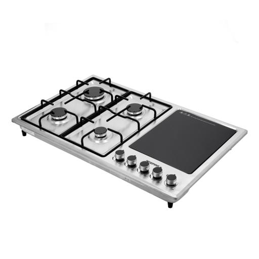 display image 8 for product Stainless Steel Built-In Gas Electric Hot Plate Hob, GGC31036 | 4 Burners & 1 Hot Plate | LPG Gas Type & Auto Ignition System | Metal Knob | Cast Iron Pan Support