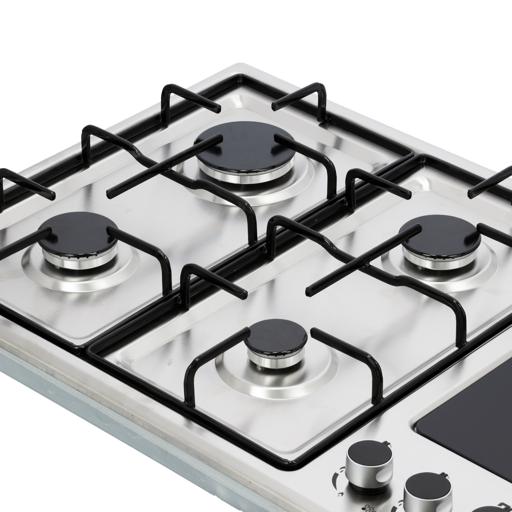 display image 13 for product Stainless Steel Built-In Gas Electric Hot Plate Hob, GGC31036 | 4 Burners & 1 Hot Plate | LPG Gas Type & Auto Ignition System | Metal Knob | Cast Iron Pan Support