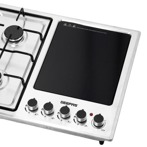 display image 11 for product Stainless Steel Built-In Gas Electric Hot Plate Hob, GGC31036 | 4 Burners & 1 Hot Plate | LPG Gas Type & Auto Ignition System | Metal Knob | Cast Iron Pan Support