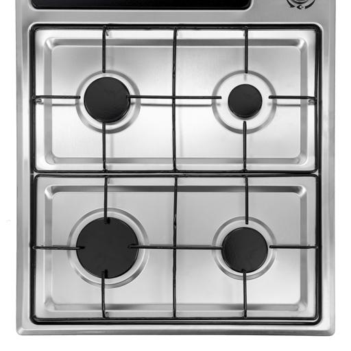 display image 12 for product Stainless Steel Built-In Gas Electric Hot Plate Hob, GGC31036 | 4 Burners & 1 Hot Plate | LPG Gas Type & Auto Ignition System | Metal Knob | Cast Iron Pan Support