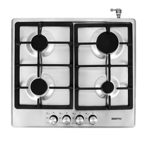 display image 0 for product Table Top Gas Hob, Stainless Steel Gas Cooktop, GGH6022NST | 4 Burner Auto-Ignition Gas Stove | Cast-Iron Pan Support | Sabaf Burners with FFD