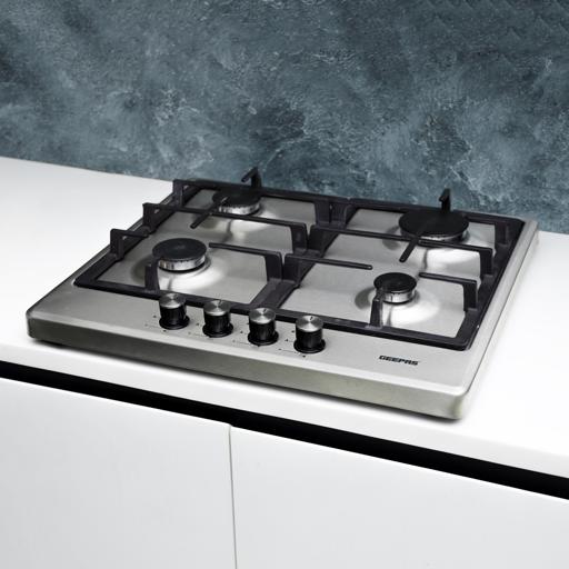 display image 1 for product Table Top Gas Hob, Stainless Steel Gas Cooktop, GGH6022NST | 4 Burner Auto-Ignition Gas Stove | Cast-Iron Pan Support | Sabaf Burners with FFD