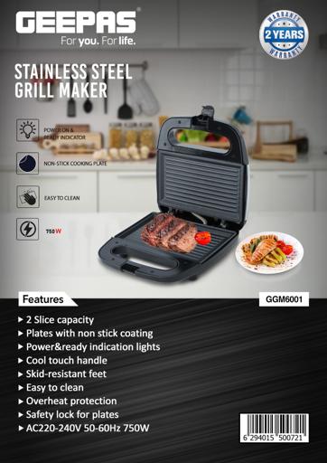 display image 21 for product Portable Powerful 700W 2 Slice Grill Maker with Non-Stick Plates GGM6001 Geepas