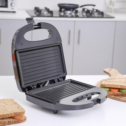 display image 1 for product Geepas GGM6001 700W 2 Slice Grill Maker with Non-Stick Plates |Stainless Steel Panini Press, Sandwich Toaster, Grill & Griddle Toasty Maker |Cord-Warp for Storage