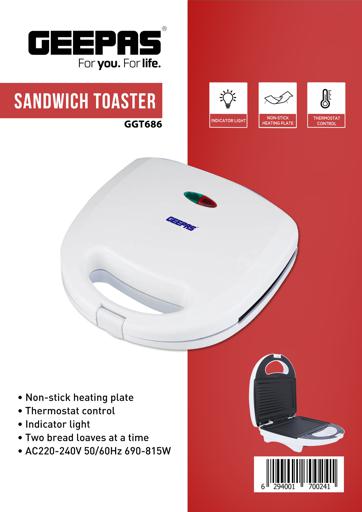 display image 8 for product Geepas Sandwich Toasster - Non Stick Plate with 2 Slice Capacity | Thermostat Control with Indicator Light | Ideal for Sandwich, Omelet & More