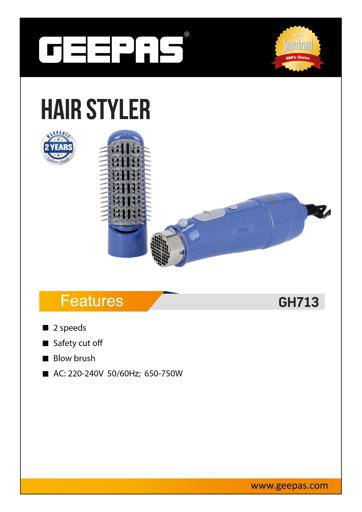 display image 13 for product Geepas GH713 Hair Styler - 2 Speed Settings, Overheat Protection, 360 Swivel Cord & Cool Function - Multi-Functional Salon Hair Styler, Curler & Comb