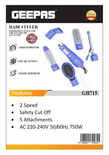 display image 14 for product Geepas GH715 6-in-1 Hair Styler 750W - 2 Speed Settings, Overheat Protection, 360 Swivel Cord & Cool Function - Multi-Functional Salon Hair Styler | 2 Years Warranty