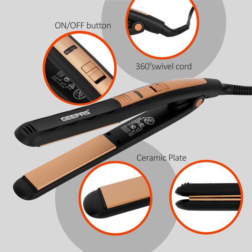display image 8 for product Geepas Hair Straightener With Ceramic Plates, Gold And Black