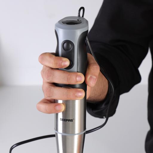 display image 1 for product Geepas 700W Stainless Steel Hand Blender - 2 Speed Powerful Motor with Stainless Steel Blade & Removable Stick | Ideal for Smoothies, Shakes, Baby Food, & Fruits