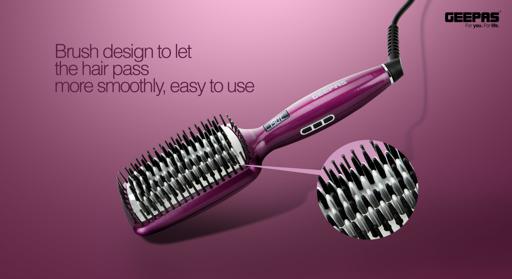 display image 1 for product Geepas Ceramic Hair Brush 50W - Digital Temperature Control with Instant Heat Up to 230°C |Fine Bristle for Hair Care | Easy to Clean |Ideal for Short & Long Hairs