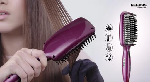display image 2 for product Geepas Ceramic Hair Brush 50W - Digital Temperature Control with Instant Heat Up to 230°C |Fine Bristle for Hair Care | Easy to Clean |Ideal for Short & Long Hairs