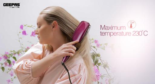 display image 6 for product Geepas Ceramic Hair Brush 50W - Digital Temperature Control with Instant Heat Up to 230°C |Fine Bristle for Hair Care | Easy to Clean |Ideal for Short & Long Hairs