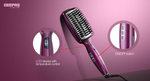 display image 4 for product Geepas Ceramic Hair Brush 50W - Digital Temperature Control with Instant Heat Up to 230°C |Fine Bristle for Hair Care | Easy to Clean |Ideal for Short & Long Hairs