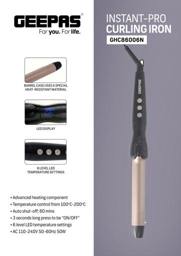 display image 14 for product Geepas GHC86006 Instant Pro Curling Iron -  6 Level Adjustable Temperature Levels with LED Display | 60 Min Auto Shut Off | Ideal for Styling Long & Medium Hairs 