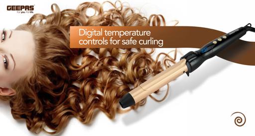 display image 5 for product Geepas GHC86006 Instant Pro Curling Iron -  6 Level Adjustable Temperature Levels with LED Display | 60 Min Auto Shut Off | Ideal for Styling Long & Medium Hairs 