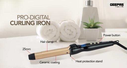 display image 4 for product Geepas GHC86006 Instant Pro Curling Iron -  6 Level Adjustable Temperature Levels with LED Display | 60 Min Auto Shut Off | Ideal for Styling Long & Medium Hairs 