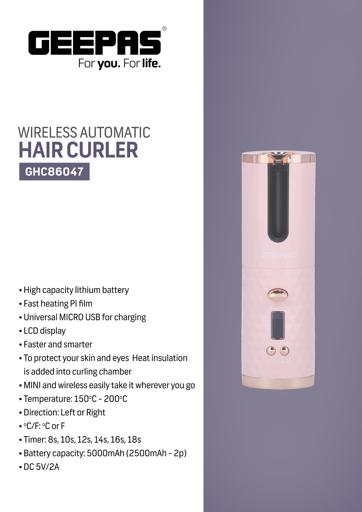 display image 18 for product Geepas Wireless Automatic Hair Curler - Portable Electric Rotating with Heat Isolating Chamber, Temperature Control & Timer Settings | 2 Years Warranty