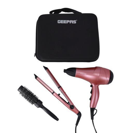 Shop and ship, Shop now Geepas Hair Dressing Set 4 in 1 Portable Hair Dryer,  Straightener, Curler With Eva Bag | 2000W | Ideal for Styling All Hairs -  Geepas online shopping Bahrain