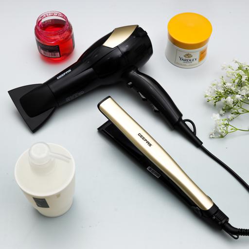 display image 2 for product 3 In 1 Hair Styling Set 2200W | Ceramic Coating Plates Straightener with 25mm Hair Curler - 2 Speed & 3 Heat Setting Curler - Geepas Personal Care Appliance Combo