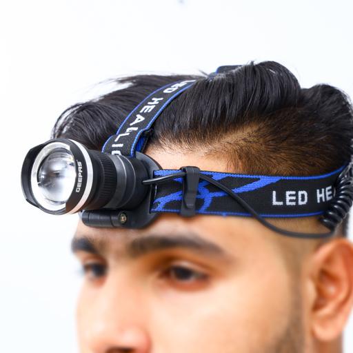 display image 2 for product Geepas Rechargeable Led Head Lamp -  1500 Mah Battery with 4-6 hours Working | 3 Modes Bicycle Camping Head Torch Light led Head Lamp & Emergency Lights