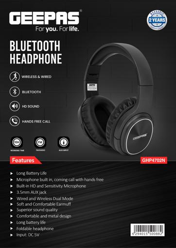 display image 18 for product Geepas GHP4702 Wireless Bluetooth Headphones - Hands-Free Calling, Hi-Fi Mega Bass Stereo adjustable headband & Built-in Mic | Connect Smart Phone/Tablets/Laptop