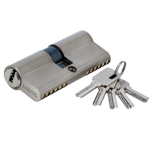 Double Lock Cylinder Security Door Lock on Both Side Silver for Wood Doors